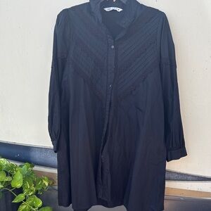 Zara Charcoal Lace-Trimmed Blouse